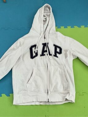 GAP White Zip Hoodie with Navy Lettering